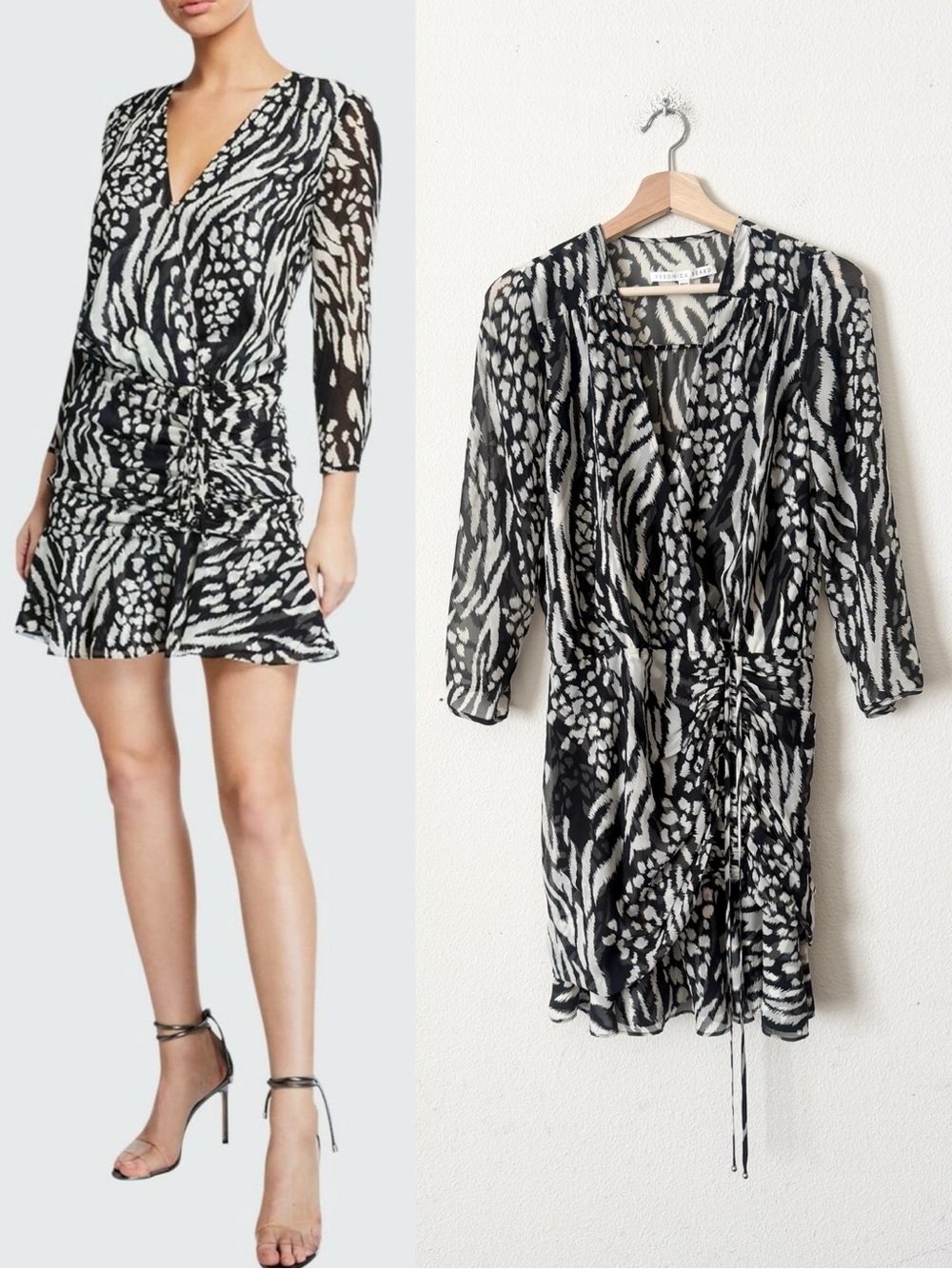 Veronica Beard SIZE 4 Kiran 100% silk black and white animal print mini dress